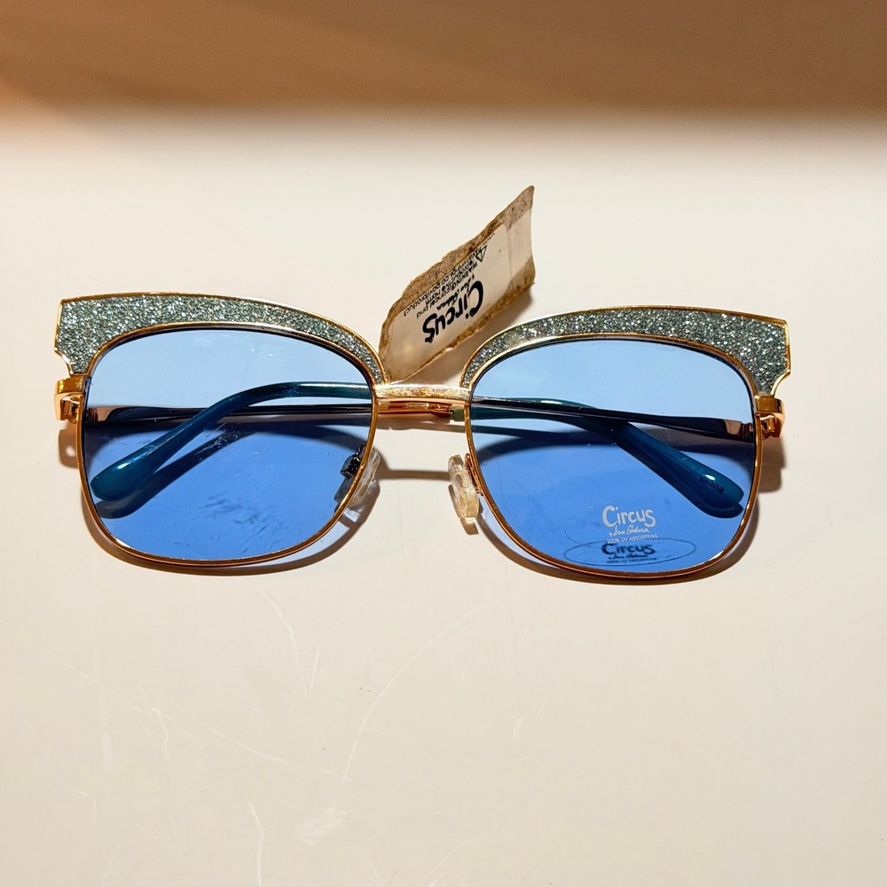 Circus by Sam Edelman Sunglasses Blue Lens Glitter Cat Eye Retro Glam